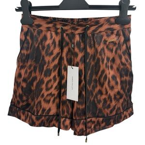Karen Millen Leopard Print Satin Nightwear‎ Shorts Brown Size 4 NWT